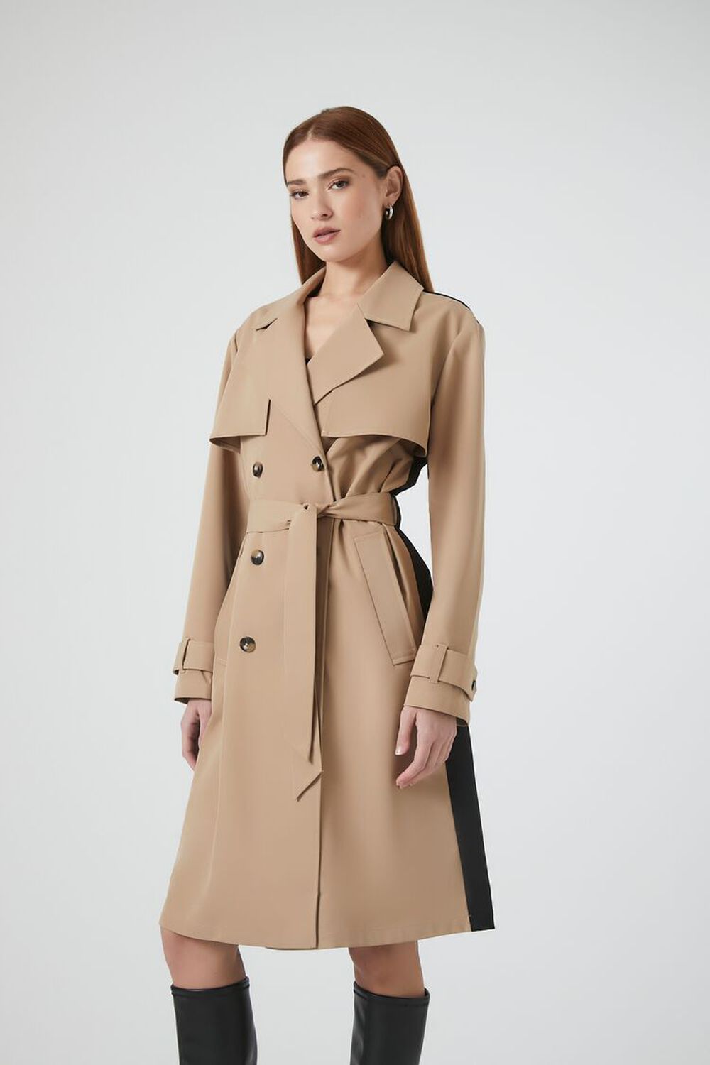 Notched Colorblock Trench Coat